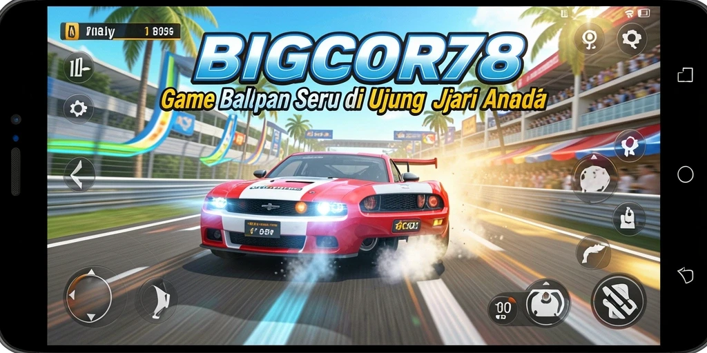 Tampilan seru dari gameplay balapan di BIGCOR78.