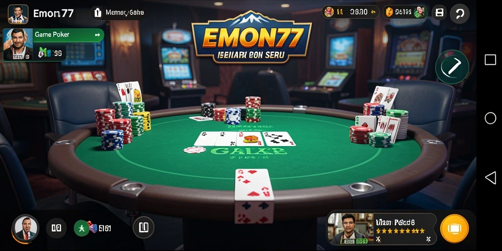 Screenshot gameplay EMON77 menampilkan suasana poker yang penuh aksi.