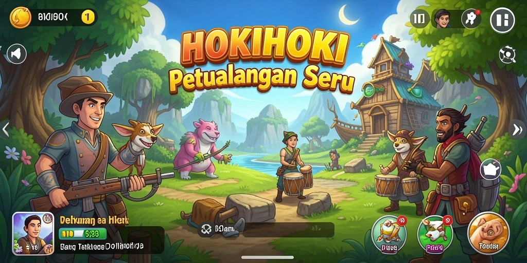 Screenshot gameplay HOKIHOKI yang menunjukkan aksi petualangan mendebarkan.