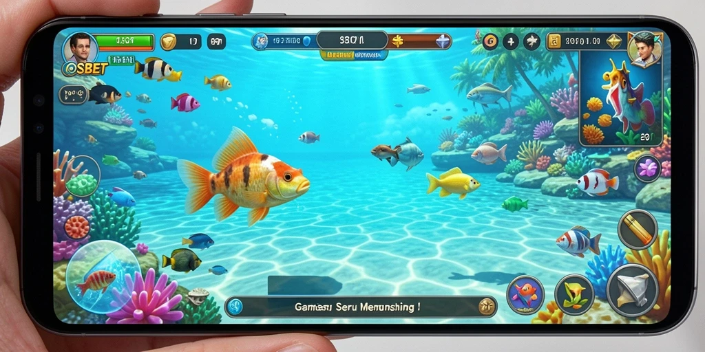 Tampilan gameplay <strong>IOSBET</strong> saat memancing ikan di laut.