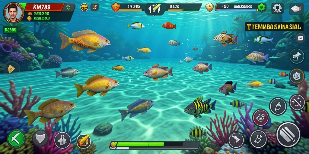 Tampilan gameplay KM789 yang menarik dengan aksi menembak ikan.