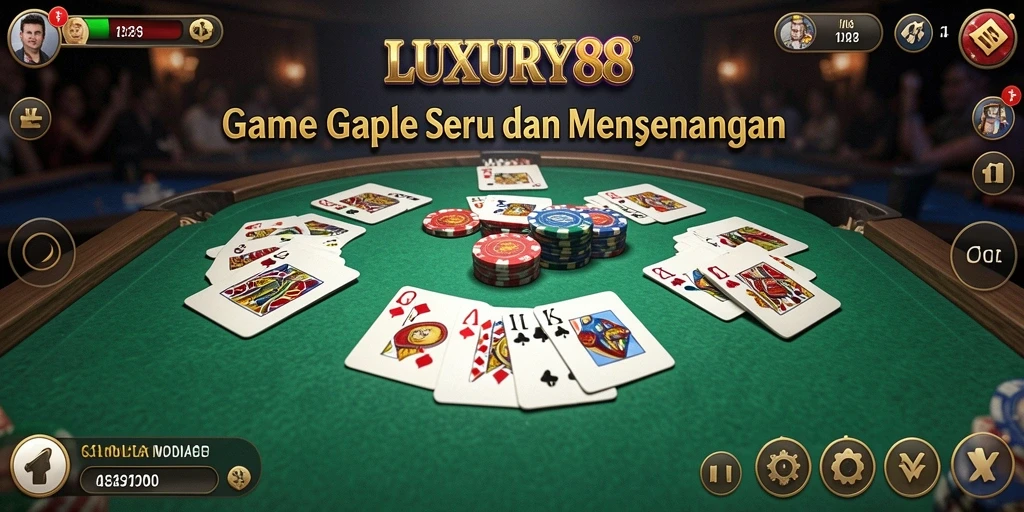 Screenshot gameplay LUXURY88 yang menampilkan suasana permainan Gaple yang seru.