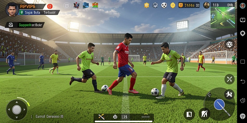 Tangkapan layar RPVIP6 menampilkan aksi seru di lapangan sepak bola.