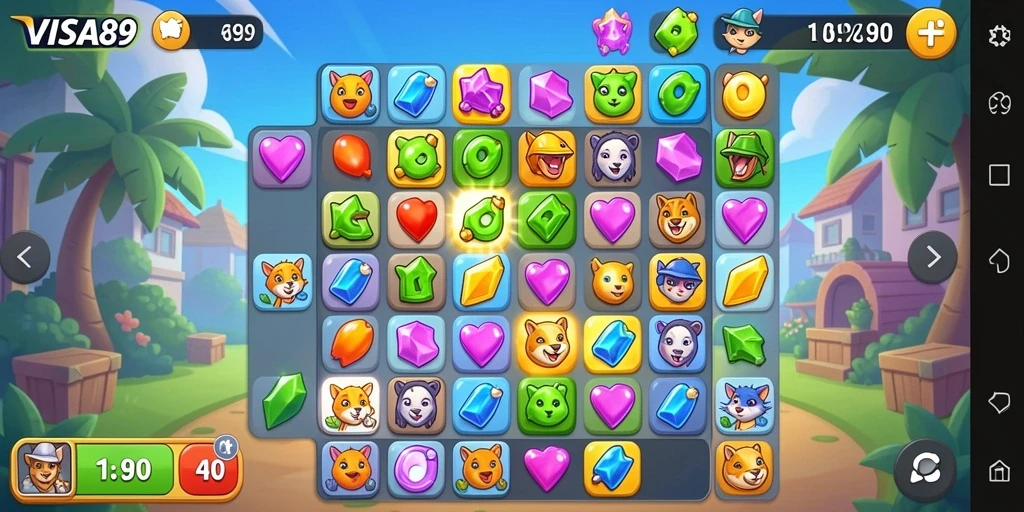 Tangkapan layar menunjukkan gameplay Match-3 yang seru.